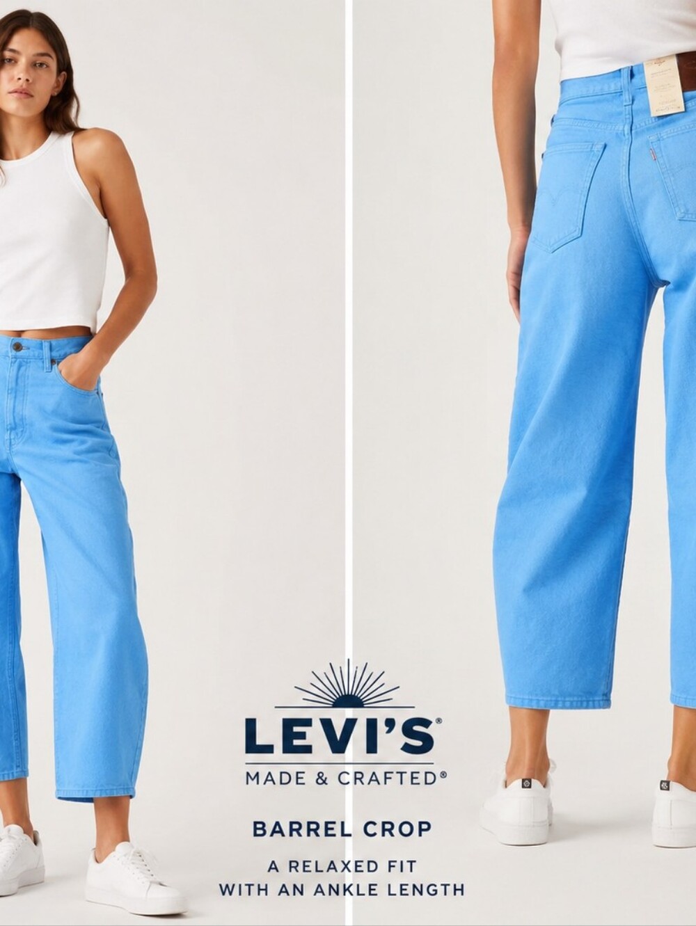 Levi’s Made & Crafted Barrel Crop Jeans Size M. Blue Relaxed Ankle Denim